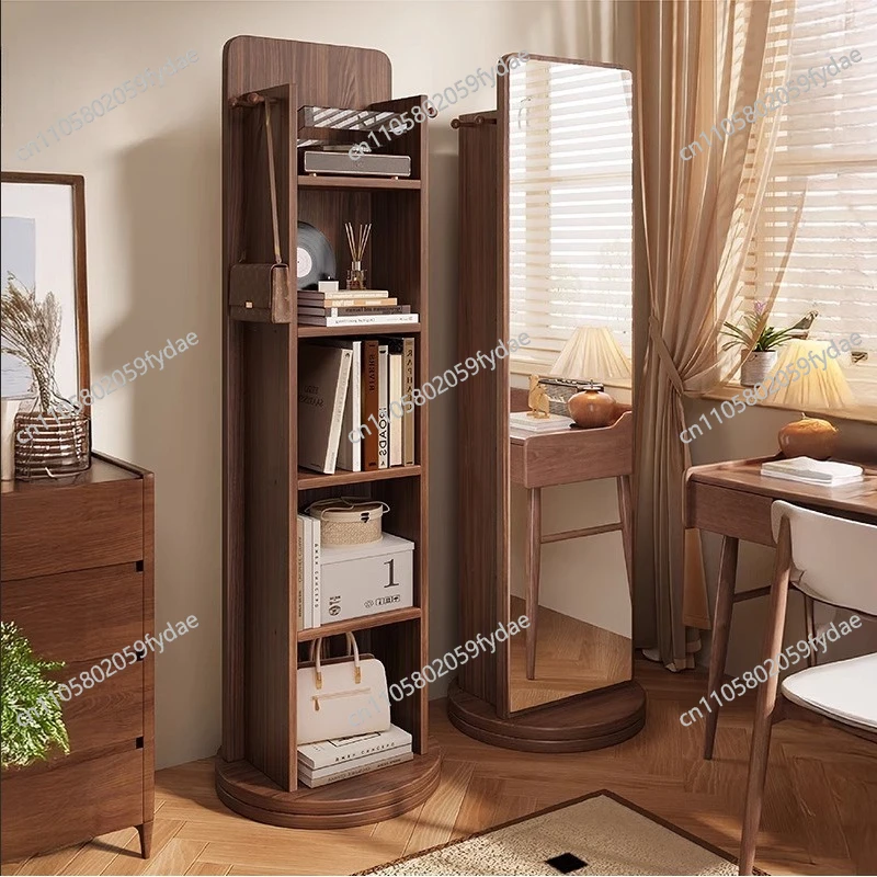 360° Rotating Full Length Floor Mirror with Storage Shelves  Modern Standing Dressing Mirror for Living Room  Bedroom Furniture