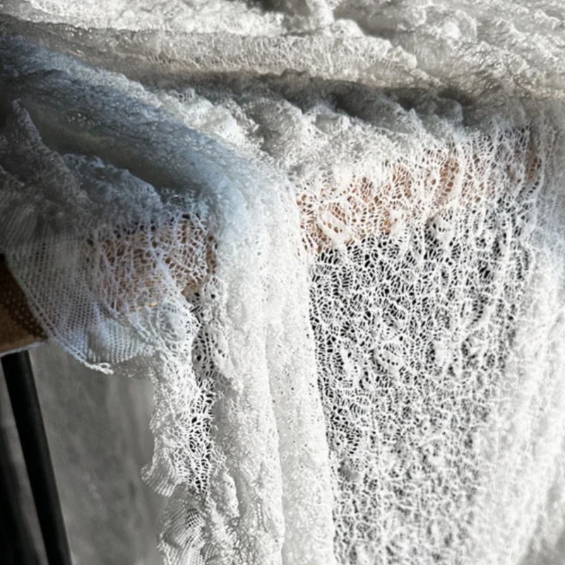 Retro Hollow Perspective Three-dimensional Lace with Irregular Texture Super Soft White Fabric DIY Designer Fabric