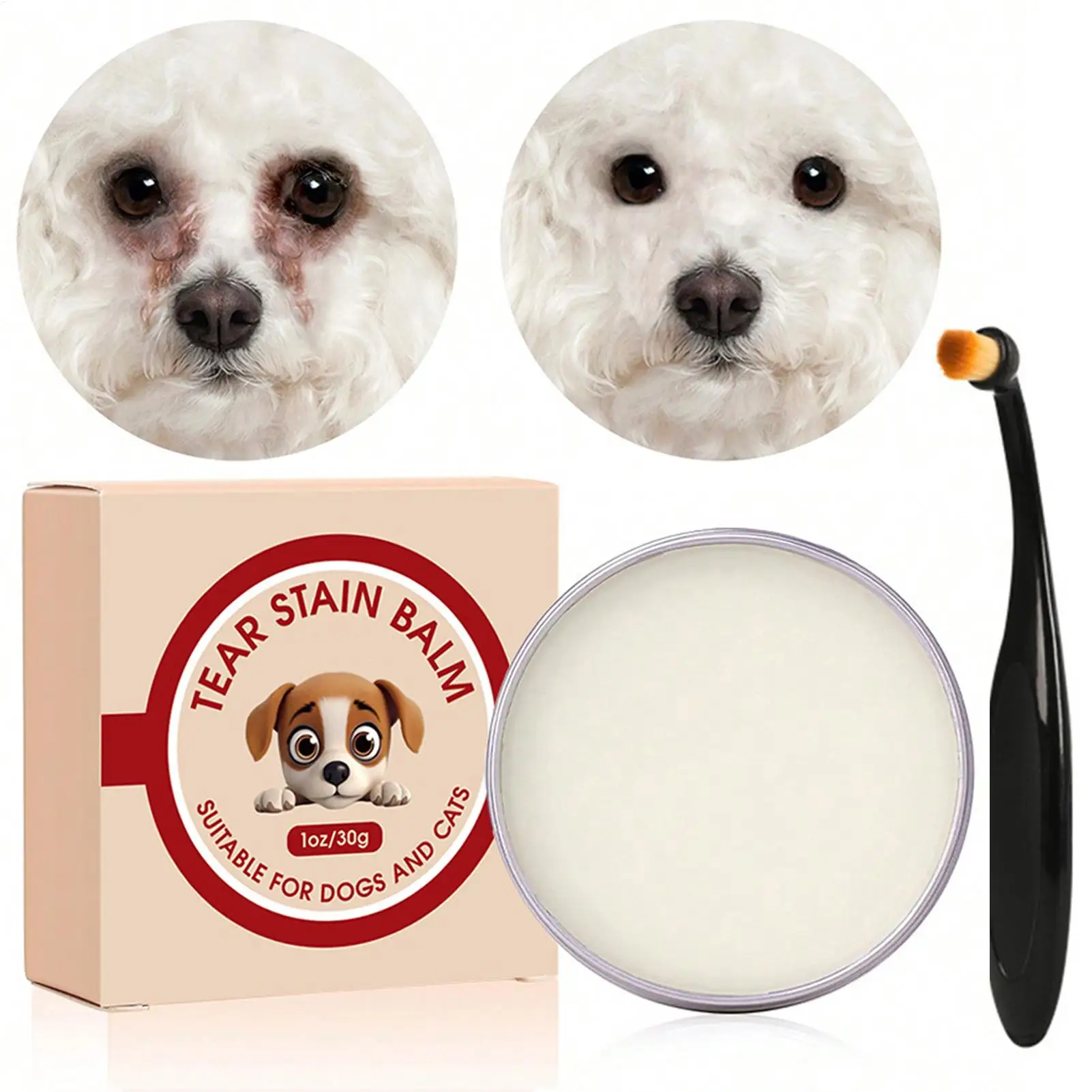 Removedor de Manchas de Lágrimas para Perros, Bálsamo Limpiador de 40g con Cepillo, Limpiador de Ojos para Cachorros, Cuidado Diario de Mascotas, Peluquería Canina, Clínica Veterinaria, Hogar