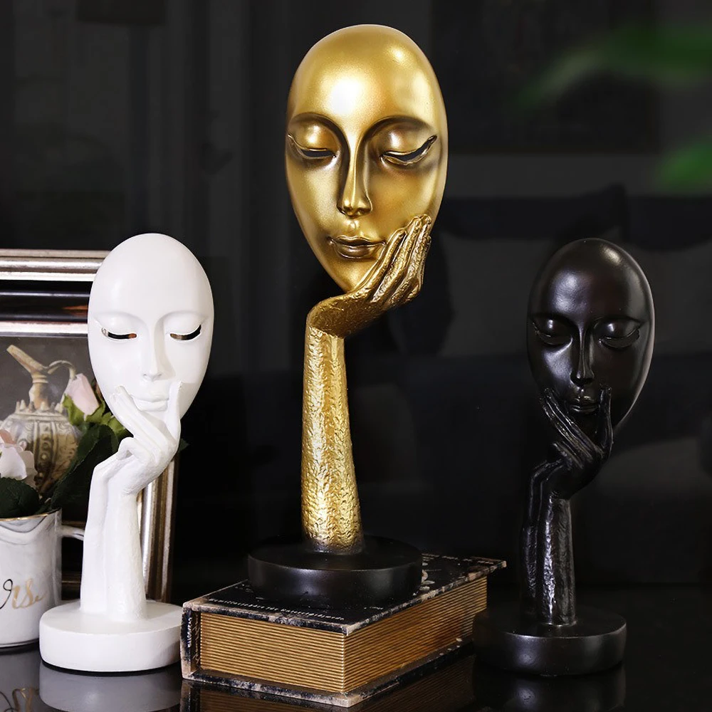 Abstrakte weibliche Gesichtskulptur – moderne Kunstharz-Wandkunst für Wohnzimmer, Damen-Schlafzimmer-Dekoration, minimalistisches Ornament