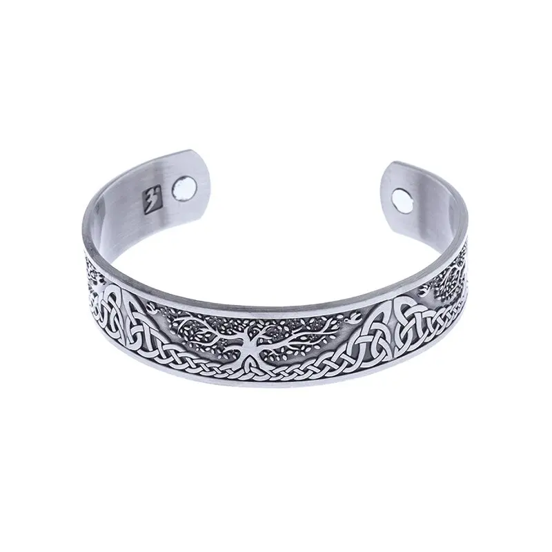 Nam Vintage Viking Sóc Cây Hoa Văn Từ Tính Trị Liệu Hợp Kim Vòng Tay Viking Món Quà Trang Sức Cho Chồng