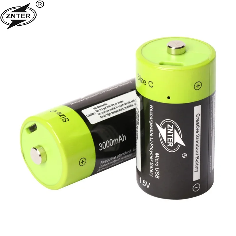 Znter 4 pces 1.5v bateria recarregável li-polímero 3000mah c tamanho usb c tipo li-íon bateria poderosa usb cabo de carregamento
