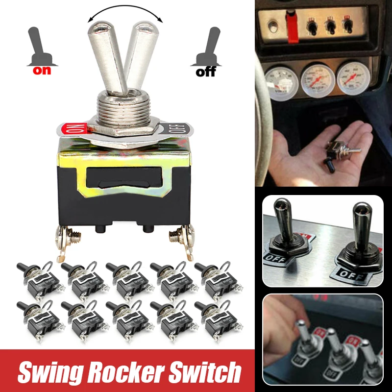 

10PCS Toggle Switch 12V ON/OFF Car Flick Dash Light Metal Boat Rocker Small SPST Toggle Switch Universal with Waterproof Cover