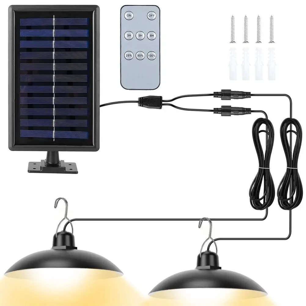 Solarna lampa wisząca z podwójną głowicą lampa zasilana energią słoneczną z zdalnie sterowana wodoodporna żyrandolem lampa ścienna na energię słoneczną na zewnątrz