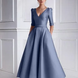 Simple Elegant Women Gowns Half Sleeve V Neck Lace Dress Ankle Length A Line Mother Dresses Robes Invitée Mariage 2024