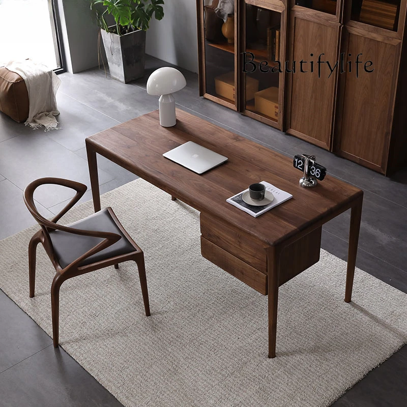 Japanese Style Log Desk Nordic Light Luxury Black Walnut Solid Wood Simplicity Computer Desk Writing Desk