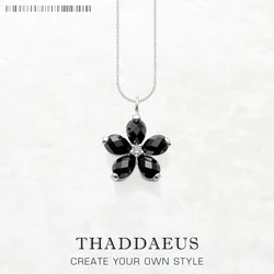 Necklace Black Petals Flower Summer Brand New Romantic Fine Jewelry Europe 925 Sterling Silver Gift For Women