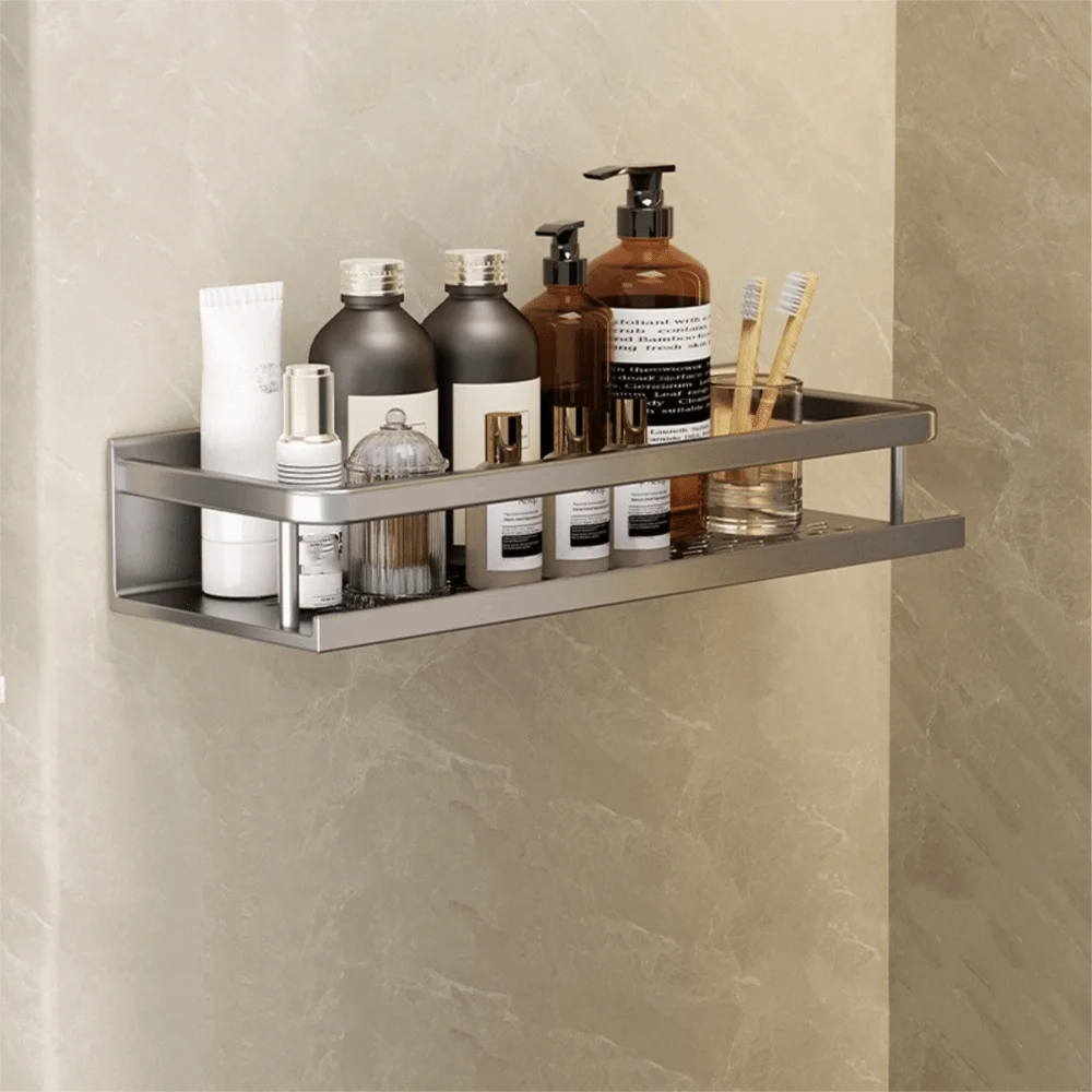 

Aluminum Alloy Bathroom Shelf Rectangle Shape No Drill Shower Shelf Space Saving Rust Proof Storage Rack Cosmetics Storage