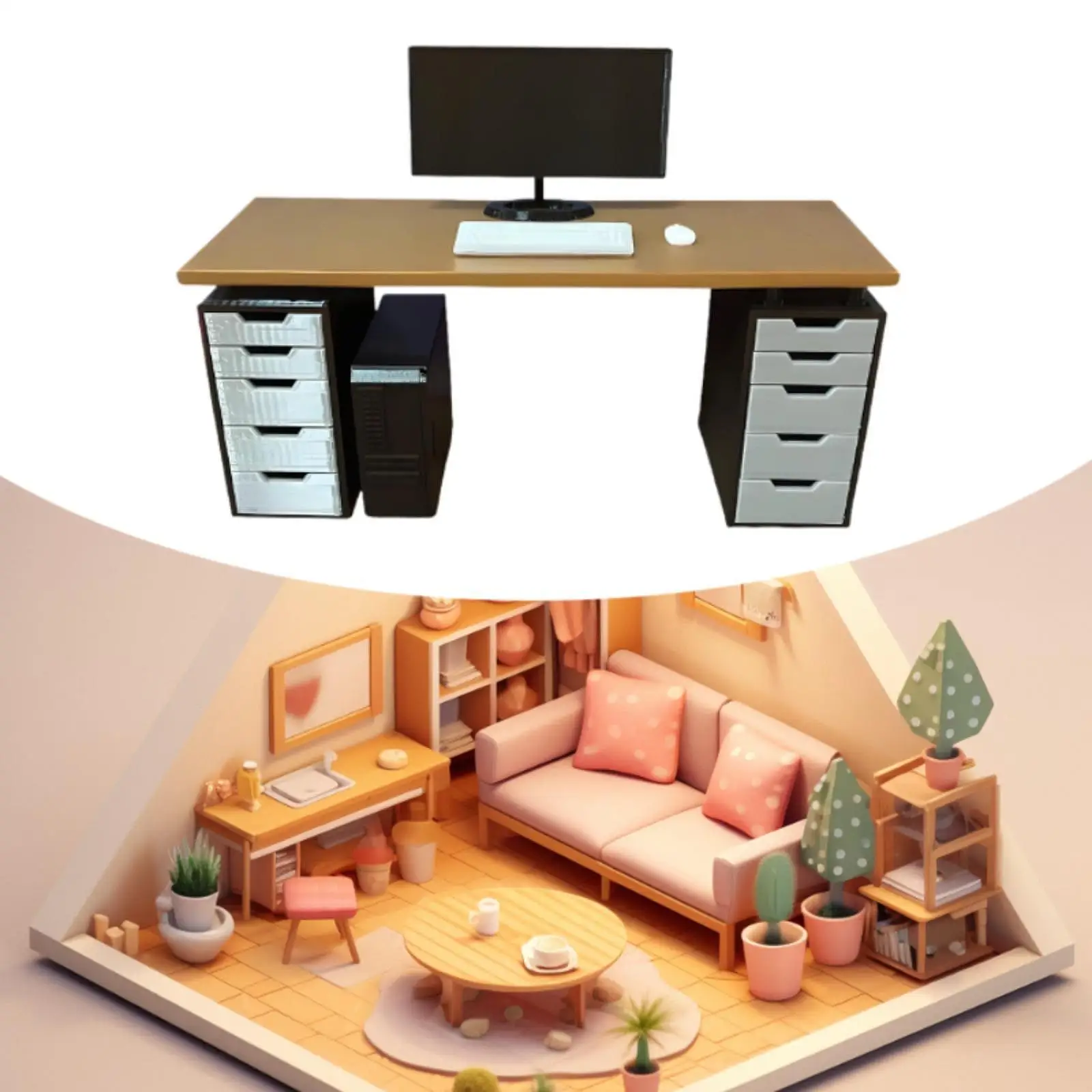 1/12 Miniature Office Furniture Set,Pretend Play,Sturdy,Photo Props,Dollhouse Decoration,Desktop Computer Model Simulation