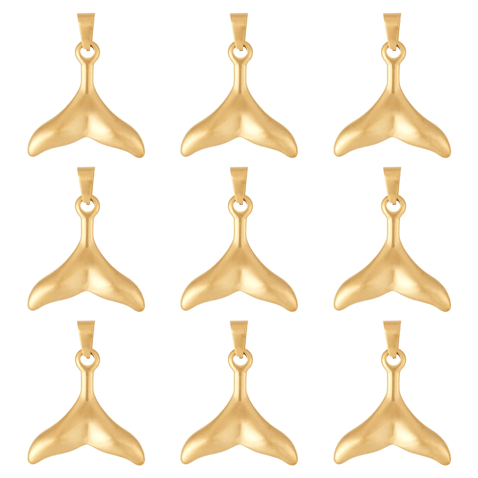 Pandahall 10pcs Whale Tail Shape Stainless Steel Pendants with Snap on Bails Metal Charms for Necklace Bracelet Jewelry Making