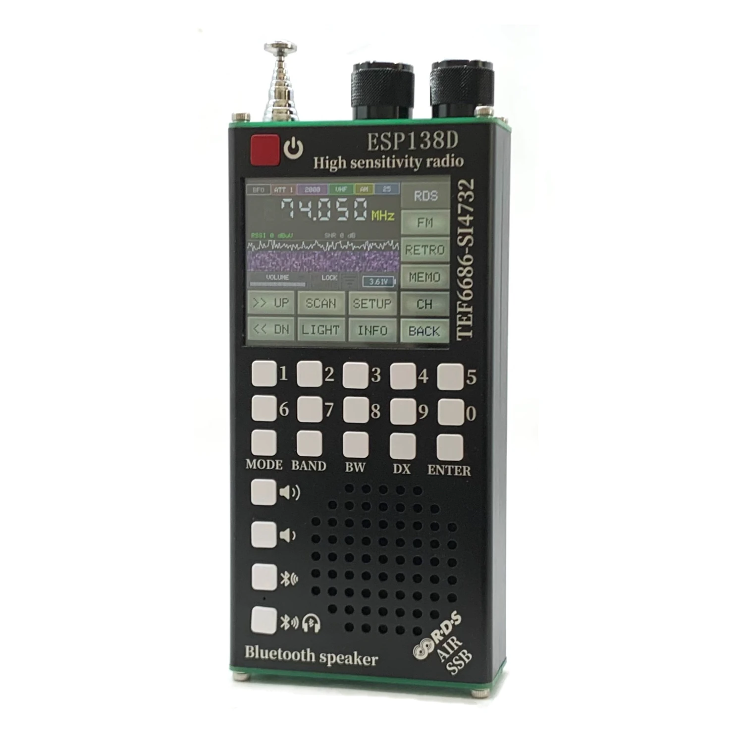 2 in 1 Handheld Radio with Bluetooth ESP138D ESP32 H-RADIO SI4732 Full Band FM AM SSB AIR Band Receiver + TEF6686 FM Receiver
