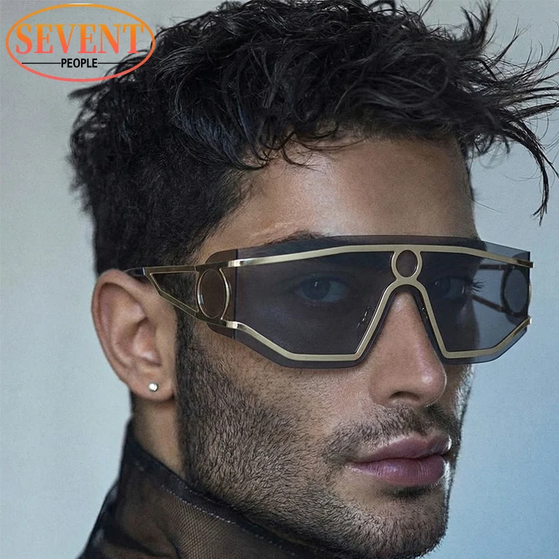 

Vintage Rimless One-Piece Shield Mask Sunglasses Men Oversized Wrap Around Windproof Sun Glasses 2026 Luxury Brand Goggle Shades