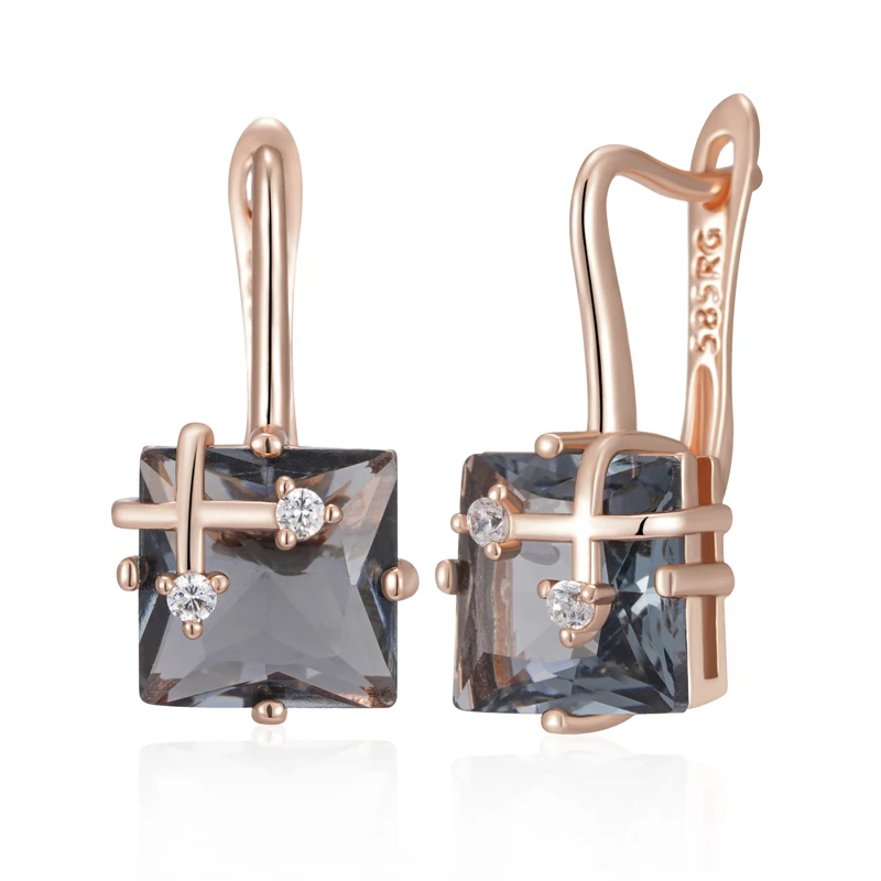 Kinel Hot Shiny Grey Natural Zircon Drop Earrings for Women Fashion 585 Rose Gold Color High Quality Daily Fine Vintage Jewelry