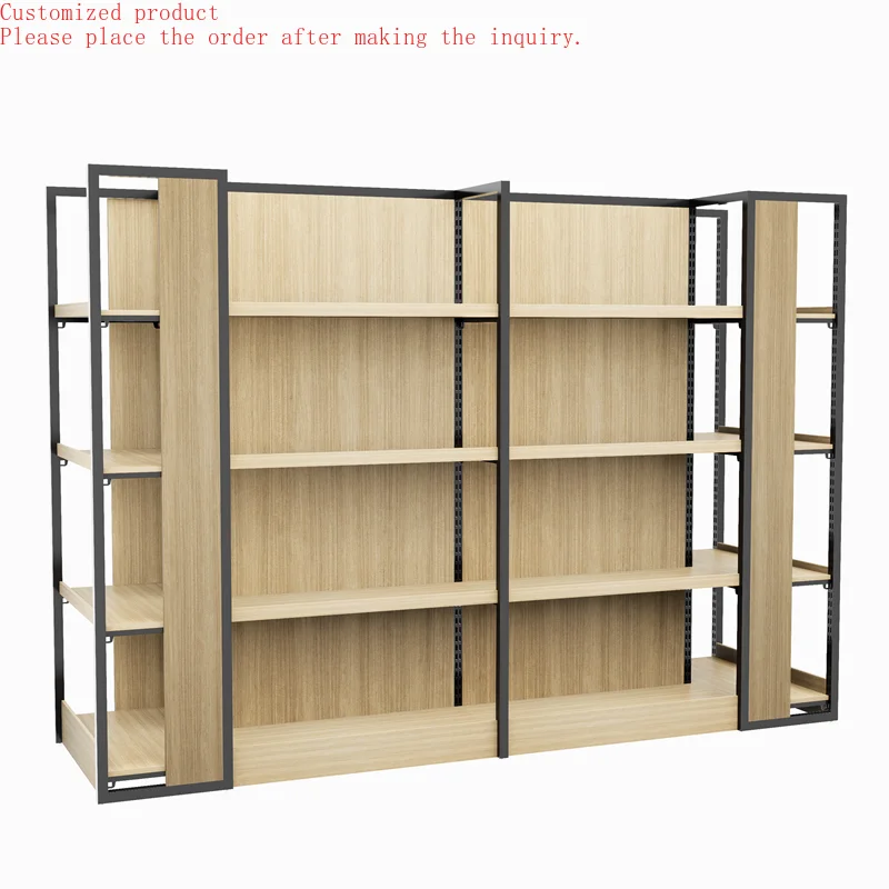 

Custom.Multi Layers Metal Supermarket Shelves Steel Wood Retail Shop Display Shelves Rack Grocery Convenience Store Snacks Shelv