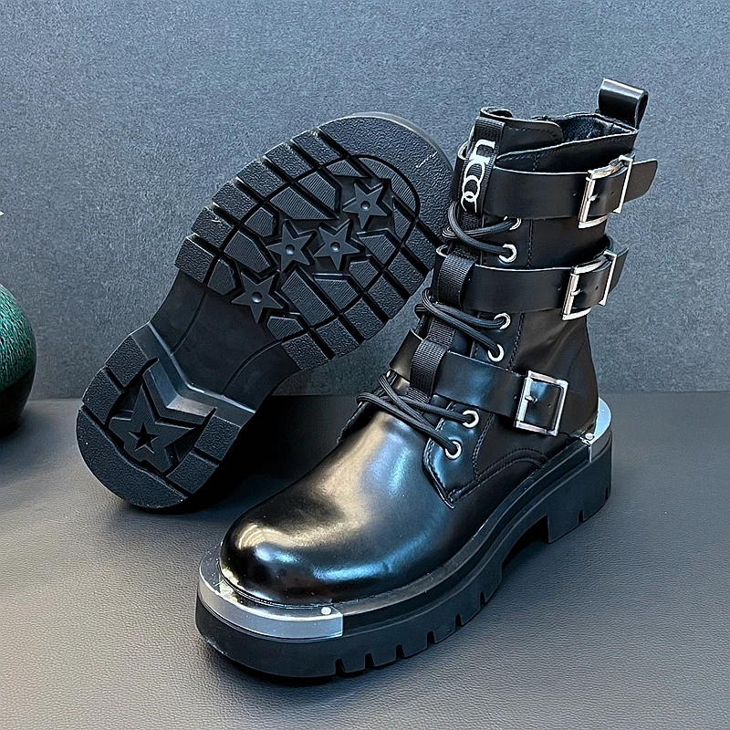 New Arrival Men Fashion Casual Punk Boots Spring Autumn Youth Trending Metal Decoration Thick Bottom Street Style Sneakers