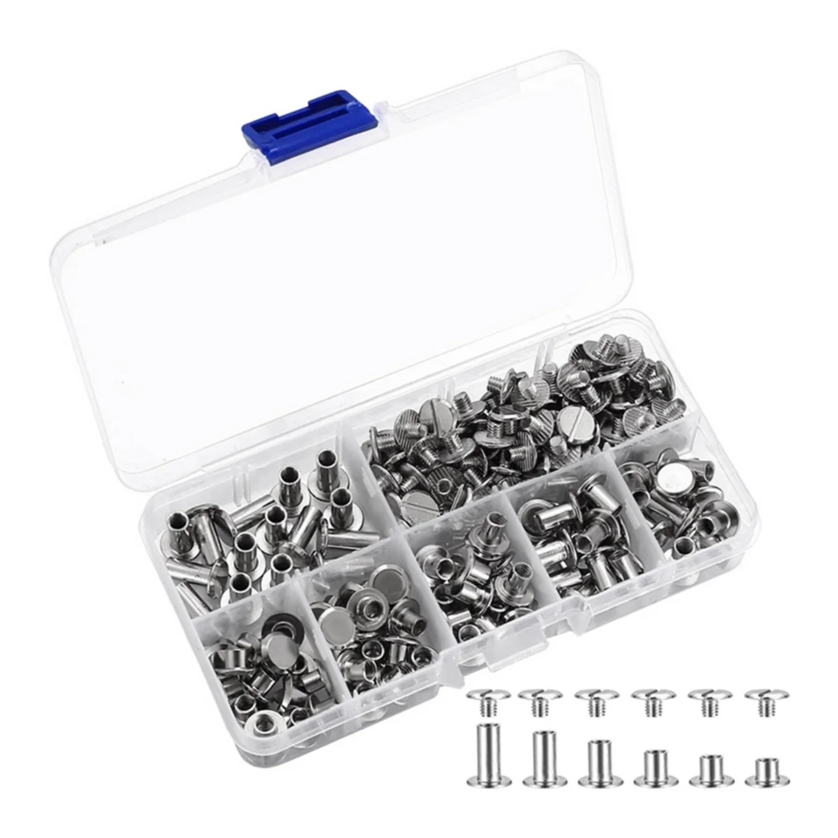 90Sets Chicago Screws Kit, 6 Sizes Screw Rivets Metal Chicago Binding Screws for DIY Repair Leather Craft Belt Silver