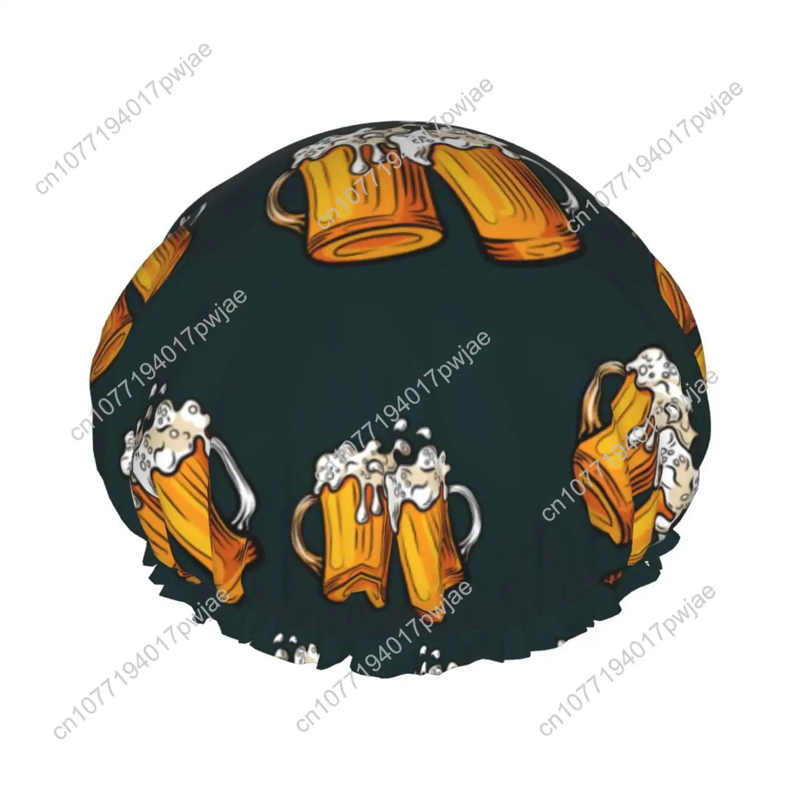 

Beer print E Shower Cap, Reusable Bath Hair Hat for all Hair Lengths Hair Cover with Elastic Band Double Waterproof Layers Bathi
