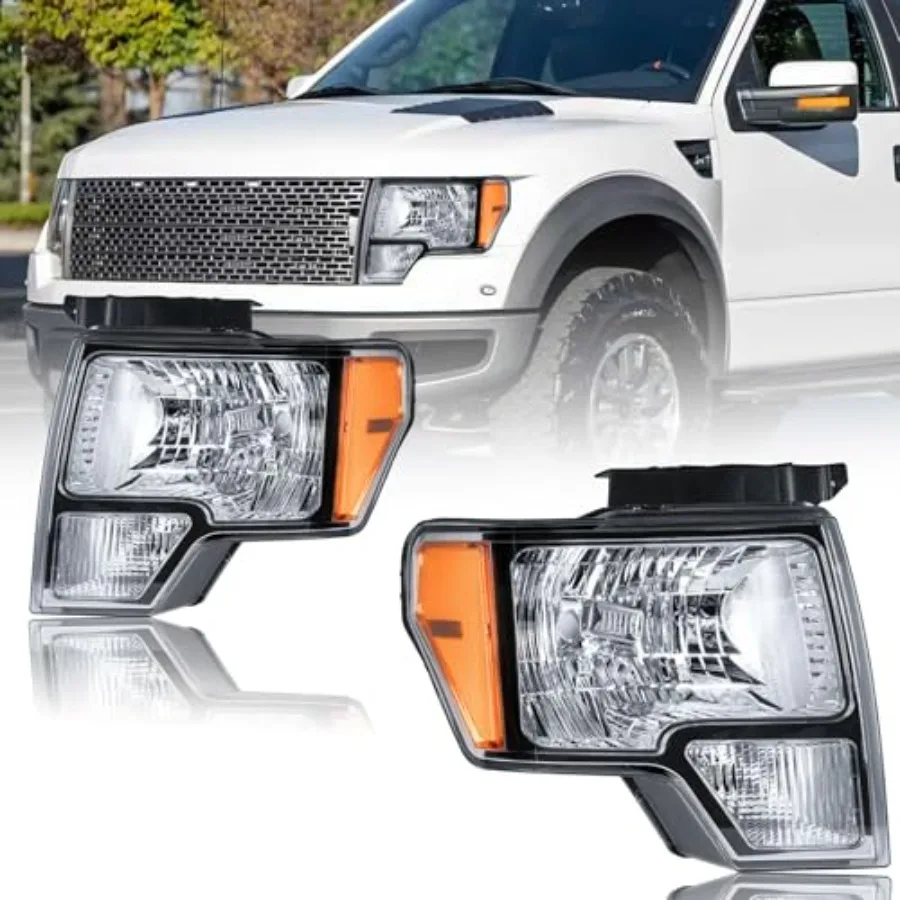 

Headlights for 2009-2014 Ford F150 Pickup F-150 2010 2011 2012 2013 Amber Reflector Chrome Housing