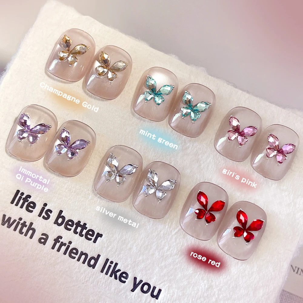 1Box Sparkling Butterfly Zircon Flatback Rhinestones Set Heart Teardrop 3D Nail Gems Charms DIY Manicure Art Decoration