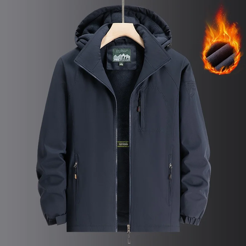 

2025 New plus Size Fce Lined Hooded Thi Outdoor Men's Jaet Waterproof Casual Sle Urban Faion Stand Length Polye...