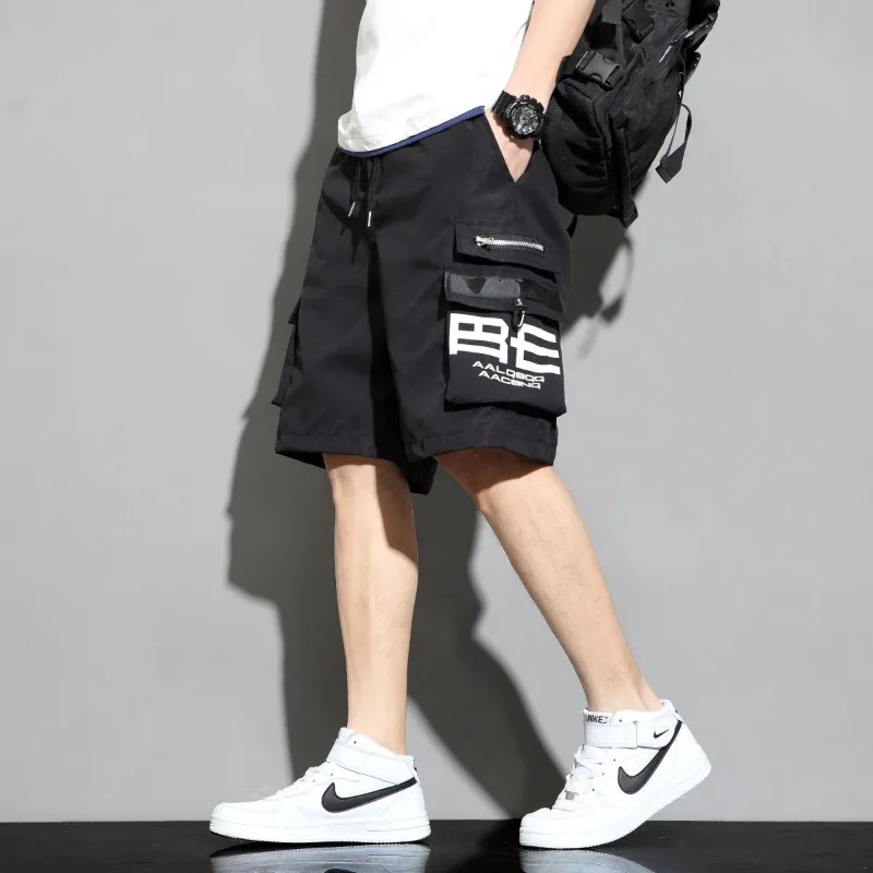 

Summer Men's Lightweight Cargo Shorts with Cooling Fabric Korean Style Versatile Sports Loose Fit Large Size Knee-Length Casual