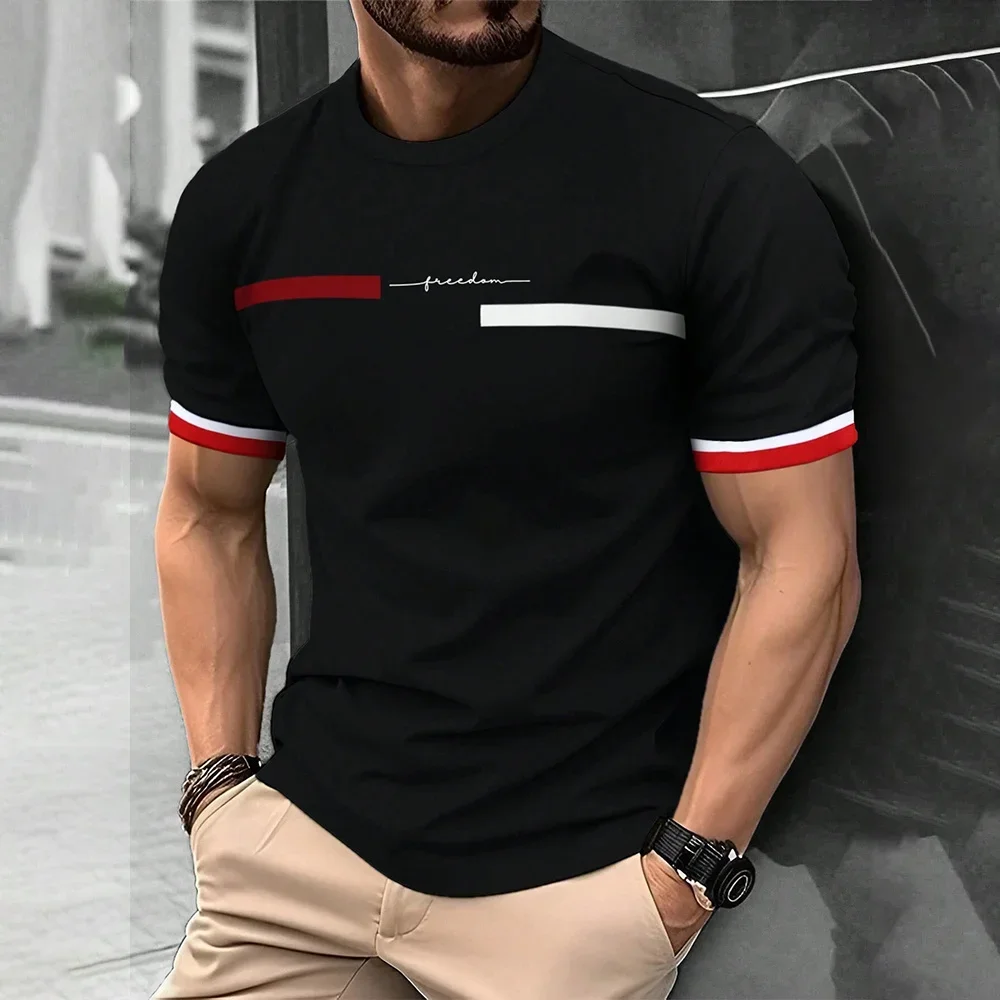 

Fashion Summer 3D Stripe Letter Print Men's T Shirt Hip Hop Trend Harajuku Streetwear Casual O-neck Oversized T-shirts Men Tops
