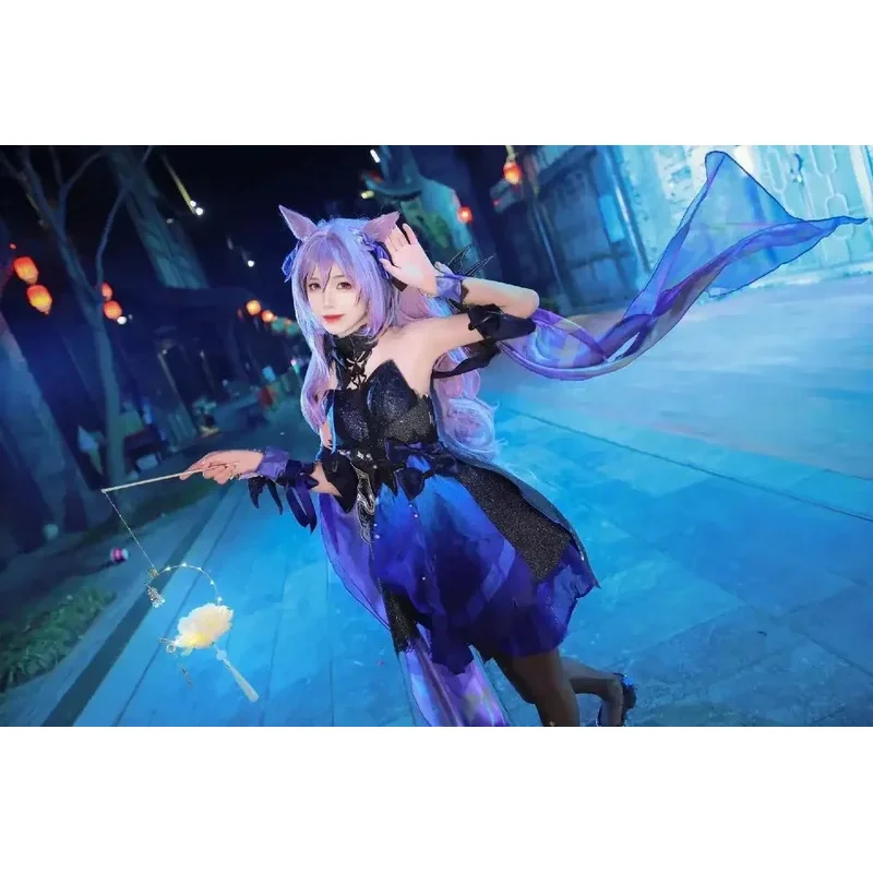 CyGenshin Impact Keqing opulent splendeur Cosplay Costume ensemble complet nouvelle peau chat oreille perruques robe pour les femmes tenue de jeu de fête