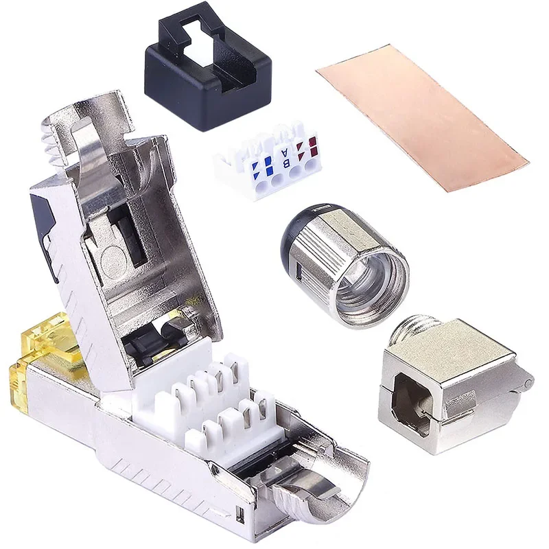 RJ45 CAT6 CAT6A Cat7 CAT8 CAT 8 Connectors Tool-Free Zinc Alloy Shielded 10G Ethernet Termination Plugs for 23AWG SFTP Cables