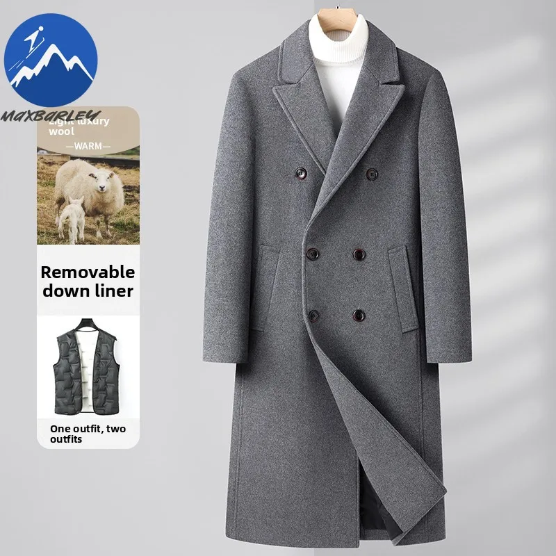 Maxbarley Mens Long Down Jacket Lightweight Korean Trendy Warm Puffer Coat Knee Length Outdoor Cold Resistant Winter Wool Jacket