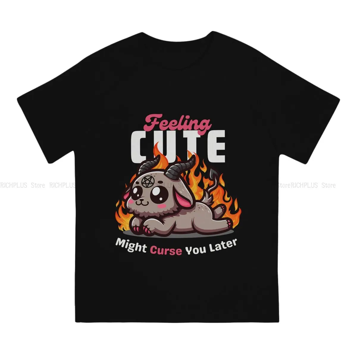 Feeling Cute Might Curse You Later Unique TShirt Satanic Baphomet Goat Casual Polyester T Shirt Newest T-shirt For Men Women