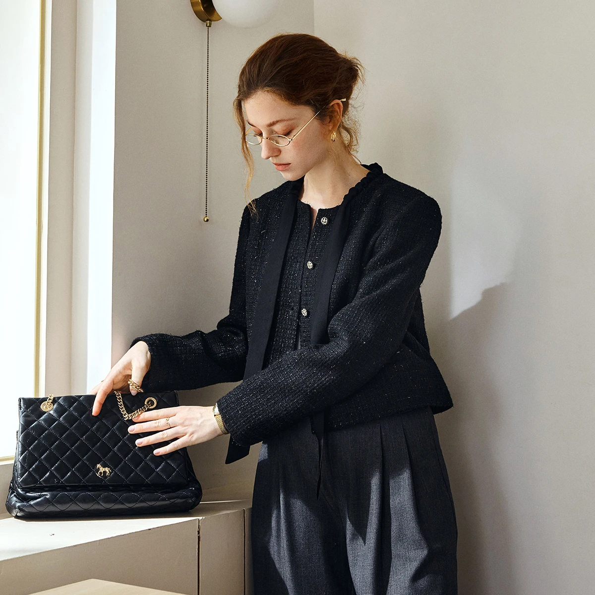 سترات فرنسية أنيقة من OLrain موضة خريف 2025 سترة قصيرة متعددة الاستخدامات وربطة عنق ضيقة مكشكشة ورقبة مستديرة قطع علوية للسيدات GO57QW000938 #5