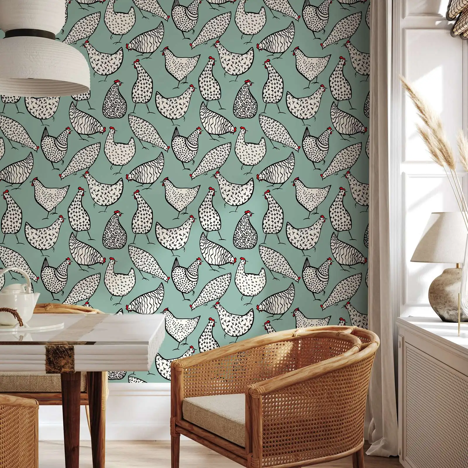 Wall Decor Wallpaper Peel and Stick Wallpaper For Home Decor Wall Art  Room Decor ,Hen Animal Trendy Wallpaper,Custom Color,50cm