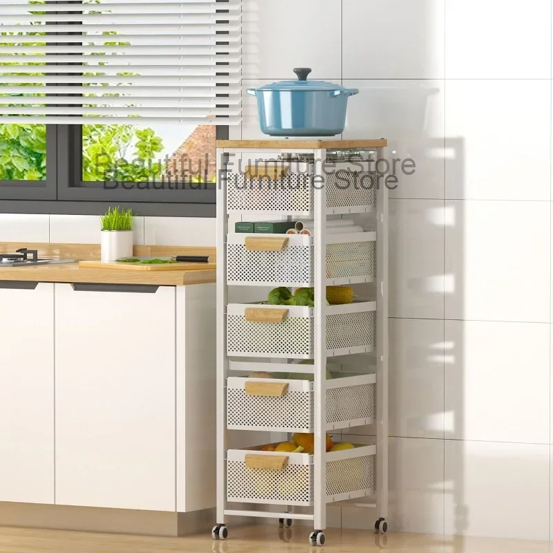 

Racks Pull-Out Kitchen Shelving Free Installation Landing Cart, Fruit Vegetable Splinted Multi-Layer Storage Shelf Organization