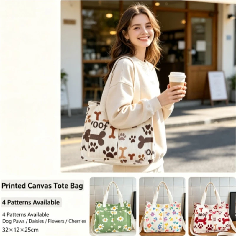 Fashion Corduroy Eco Bag, Large Capacity Simple Commuter Shoulder Bag, Portable Travel Handheld Book Storage Women Tote Bag