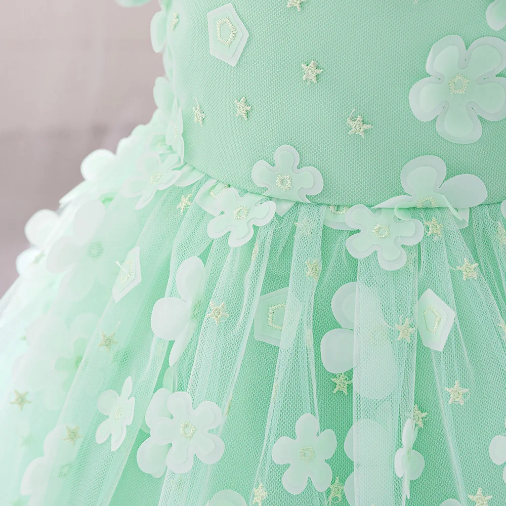 Baby Girl Apple Green Floral Party Dress Toddler Wedding Tutu Dresses 1st Birthday Princess Gown Girls Summer Fashion Costumes