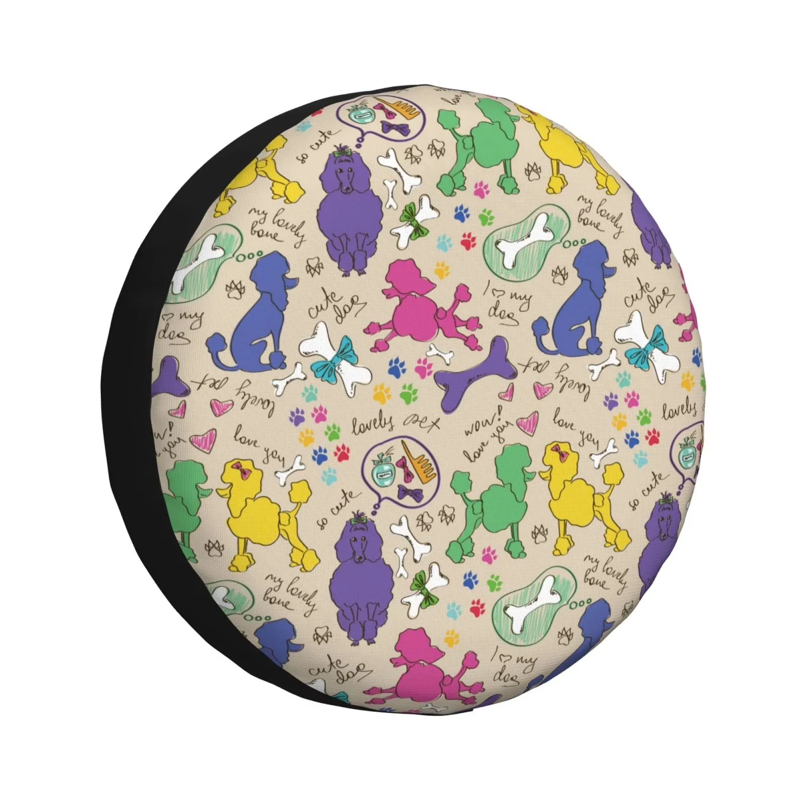 Colorful Poodle Dog Pattern Spare Tire Cover Waterproof Dustproof Universal Fit for SUV