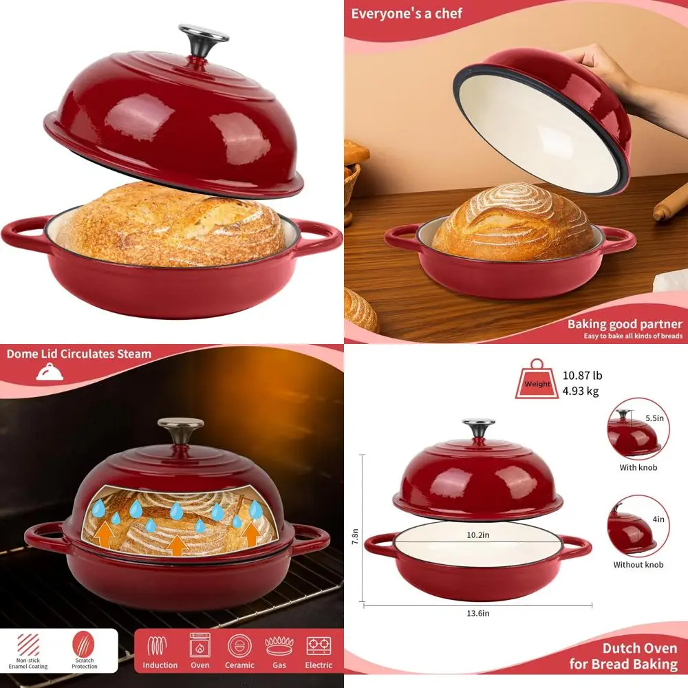

Enameled Cast Iron Dutch Oven for Bread Baking - 5.4 Quart, Perfect for Sourdough, Oven Safe, Ideal for Baking Delicious Homemad