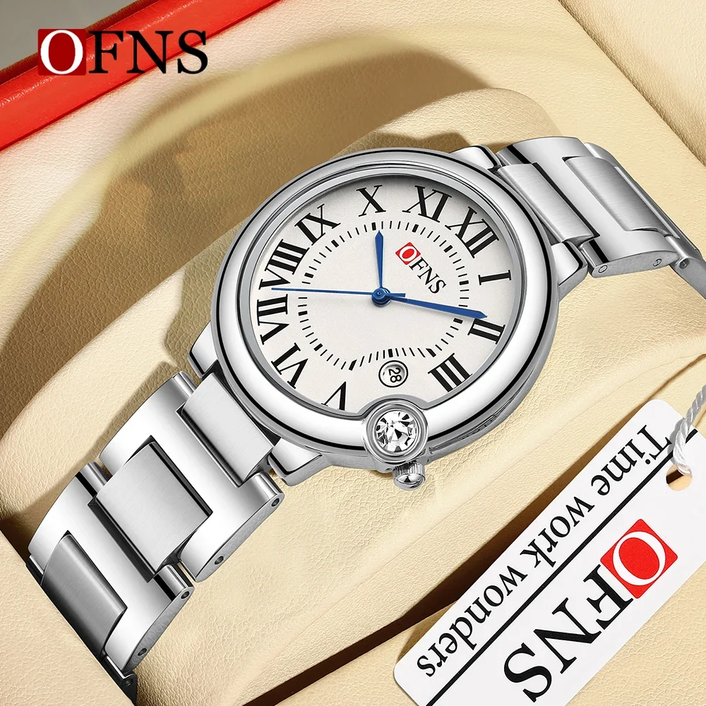 OFNS-Montre à quartz étanche pour homme et femme, bracelet en acier, cadran carré, design, horloge, mode décontractée, couple, nouveau, 1512