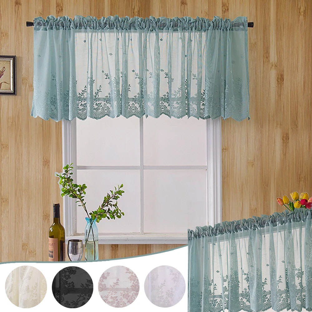 

1 Panel Kitchen Coffee Curtains Small Fresh Finished Through Rod Small Curtains Blue Lace Short Curtains Garden Home Decoration