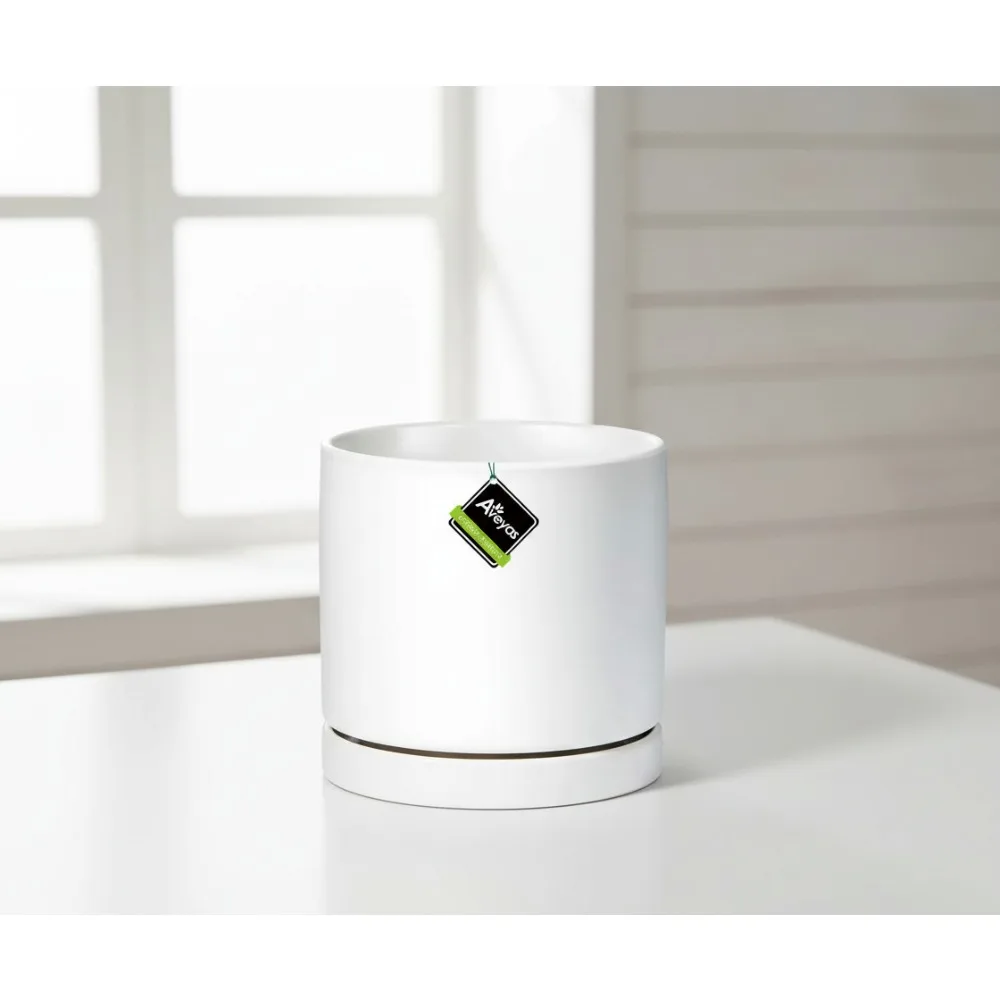 

8-дюймовый керамический горшок для растений с дренажным отверстием и блюдцем - современный домашний уличный горшок для садовых цветов, растений змеиной монстеры