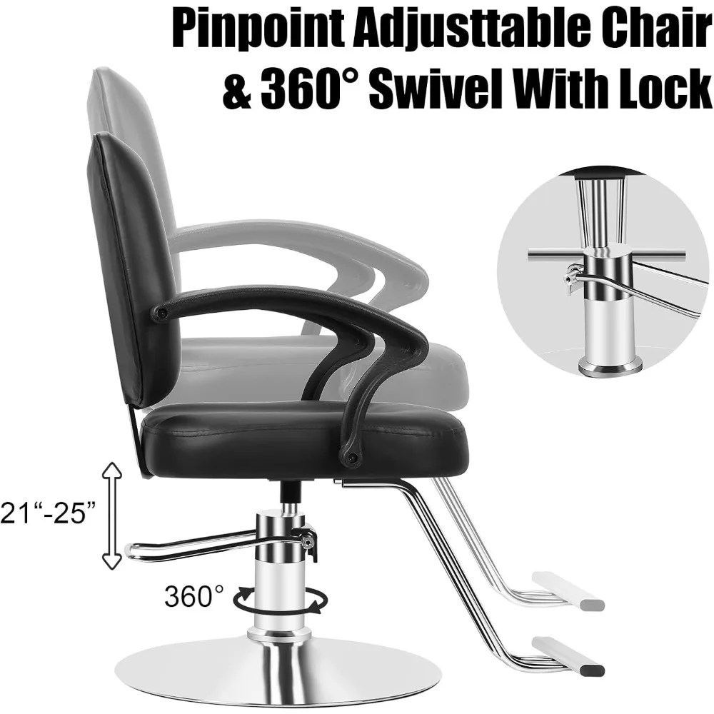 كرسي صالون الشعر، كراسي الحلاق الهيدروليكية لصالون الحلاقة، كراسي صالون تصفيف دوارة شديدة التحمل وقابلة للتعديل، جلد صناعي #3