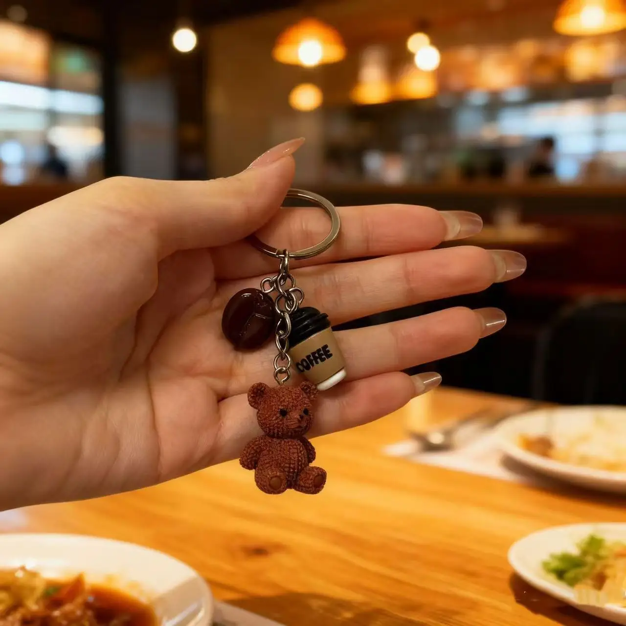 1PC Creative Resin Mini Cute Cartoon Little Bear Coffee Keychain Pendant For Men Women Bag Charm Car Keychain Jewelry Gift