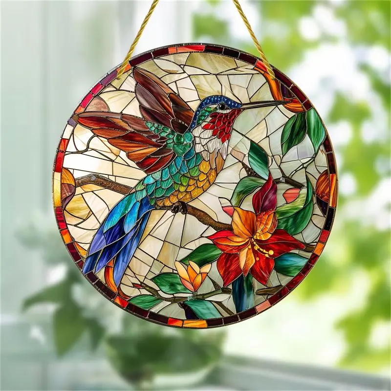 Elephant Flower Suncatcher Stain Window Wall Hanging Pendant Animals Series Acrylic Circular Ornaments Home Living Room Decor