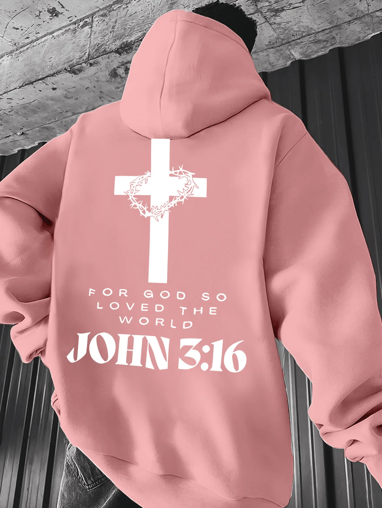Übergroßer Christlicher Kreuz-Hoodie mit Aufschrift "Johannes 3:16" Herren Hip-Hop Sport Streetwear Lässiger Fleece-Pullover – Detail 7