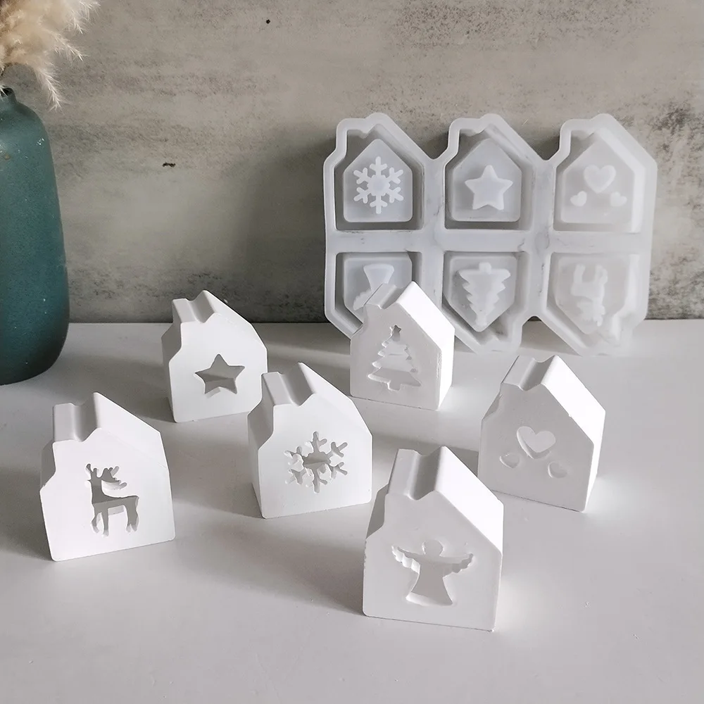 3D Nordic Stil Kleines Haus Silikon Form 6-loch Haus Kerze Formen Mini Häuser Gips Beton Zement Form Aroma seife Formen