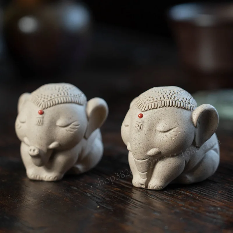 

Cute Little Angry Elephant Tea Pet Ceramic Animal Crafts Tea Ceremony Accessories Household Ornament Car Decoration