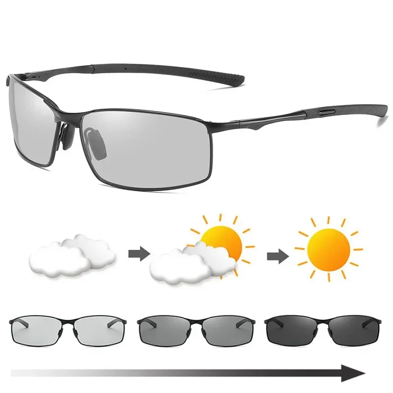 Photochromic Men Women Polarized Sunglasses Male Metal Square Glasses Driving Sun Glasses UV400 Outdoor Sports Cycling Goggles - view 3