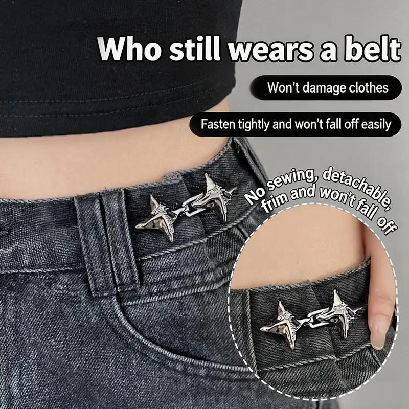 Adjustable Belt Secure Jeans Waistband Buckle Metal Button Solution No Sew Easy DIY for Holidays Or Daily Commute