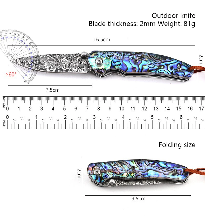 Damascus Steel Colorful Shell Folding Knife Outdoor Knives Mini Folding Knife Carry Camping Defense Knife Fruit Pocket Knife