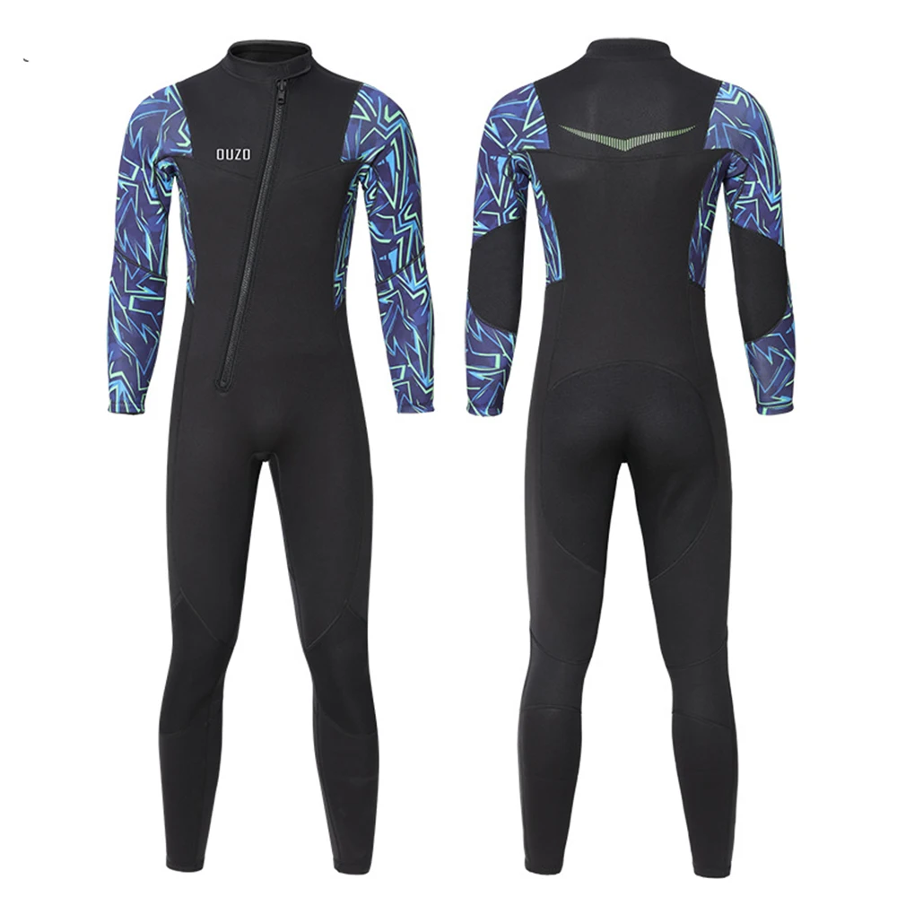 Mens 3mm Long Sleeve Wetsuit Full Body Diving Suit Swimwear Front Zip Wetsuit for Winter Diving Snorkeling Surfing Swimming